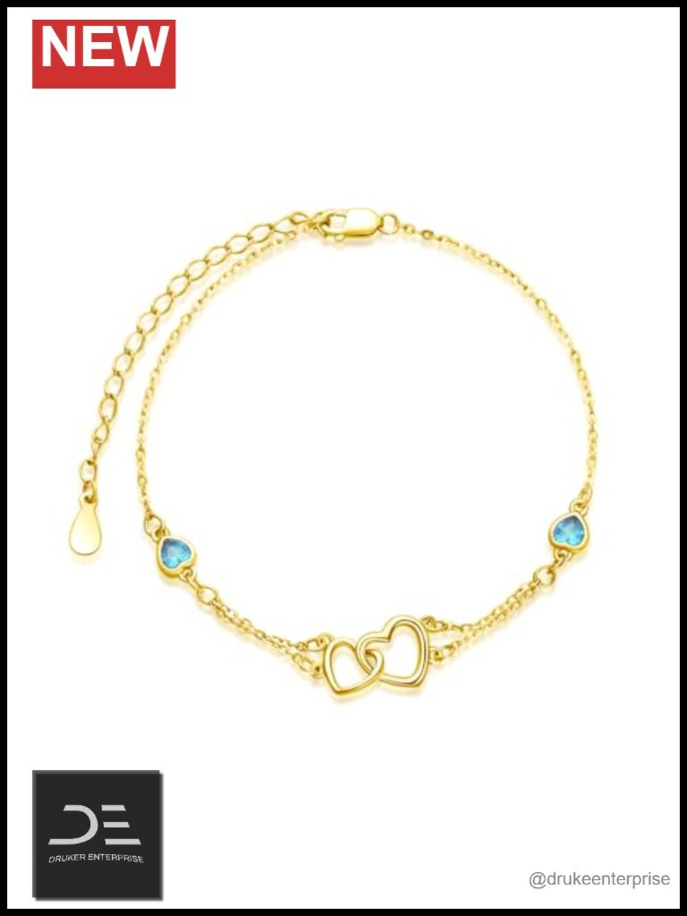 925 Sterling Silver Double Heart Link Bracelet Dainty Cubic Zirconia Chain